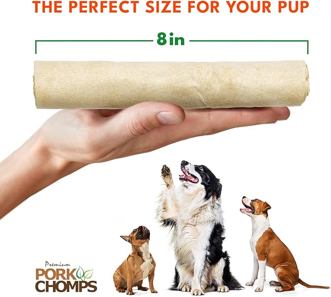 Pork Chomps Baked Pork Skin Dog Chews, 8-inch Rolls, 2 Count