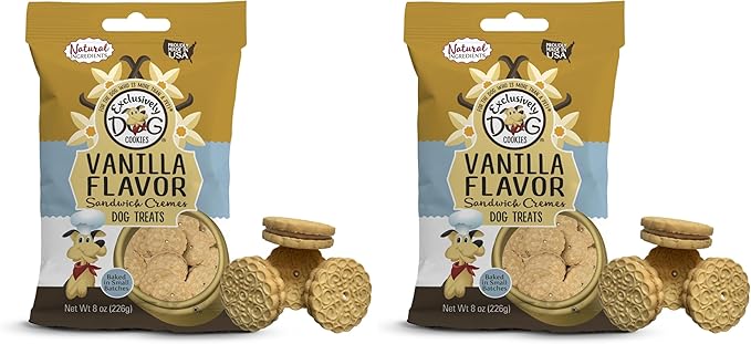 Exclusively Dog Cookies Sandwich Cremes Vanilla Flavor Dog Treats for Medium and Large Dogs, Natural and Made in The USA, 8 oz (Pack of 2)