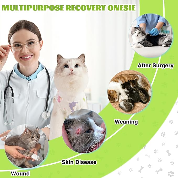 Cat Recovery Suit After Surgery, Anti Licking Onesie Postoperative Shirt for Female Spay Male Neuter, Soft Breathable Bodysuit Pajamas for Abdominal Wound Kitten E-Collar & Cone Alternative