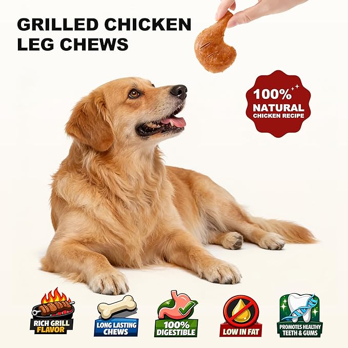 PETPHABET Rawhide Free Dog Chew Bones - 11 Count Grilled Chicken Leg Dog Chews for Small Medium Breeds, Healthy Puppy Treats for Training & Teething, Made with Real Chicken, Natural Smoky Flavor
