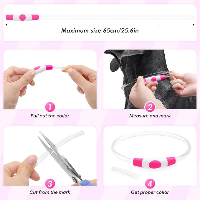 BSEEN Light Up Dog Collar, Type-C Rechargeable LED Dog Collar Waterproof Glowing Pet Collar TPU Cuttable Lighted Puppy Collar Safety Dog Lights for Night Walking (Pink 70cm)