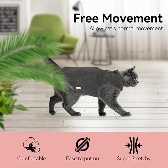 3 PCS Cat Recovery Suit for Spay Abdominal Wounds Female, Cat Onesie for Cats After Surgery, Pet Surgery Recovery Suit Kitten Onesie for Cats Anti Licking