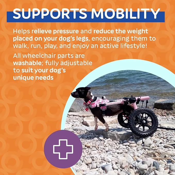 Walkin' Wheels Small Dog Wheelchair, Lightweight Dog Wheelchair for Back Legs, 15-25 lbs, for 6-8 inches Leg Height - Pink
