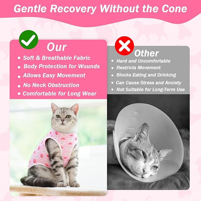 Coppthinktu Cat Recovery Suit Female Cats Onesie for Cats, Breathable Cat Surgery Suit for Surgical Abdominal Wounds Skin Diseases, Cute Kitten Spay Recovery Suit E-Collar Alternative Anti Licking