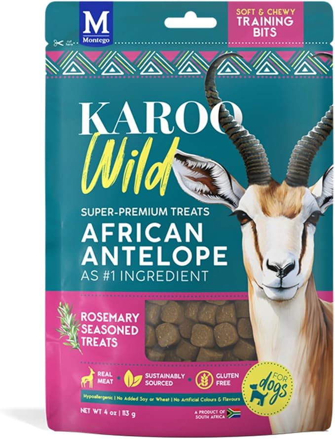 Karoo Wild Training Bits Rosemary Seasoned Treats for Dogs – 4 oz – Soft & Chewy Protein Bits Made with African Antelope – Great for On-The-Go Rewards & Positive Reinforcement