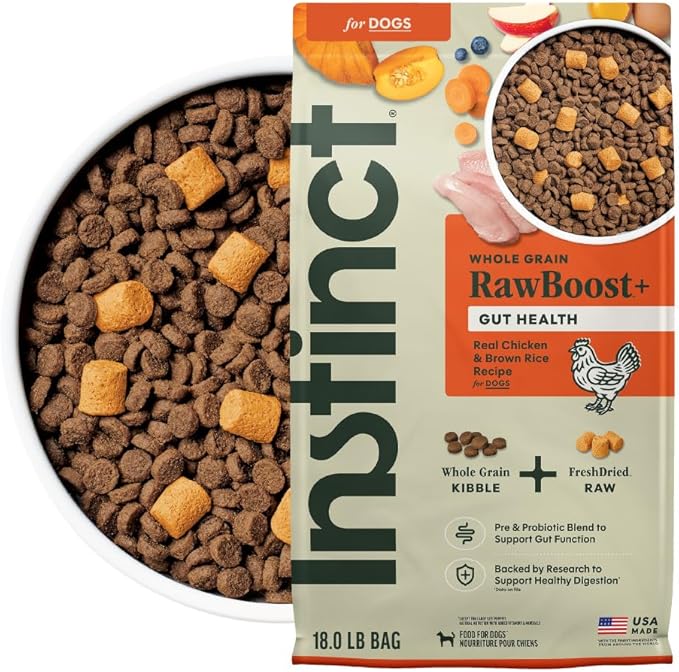 Instinct RawBoost Gut Health, Natural Dry Dog Food with FreshDried Raw, Whole Grain Recipe- Real Chicken and Brown Rice, 18 lb. Bag