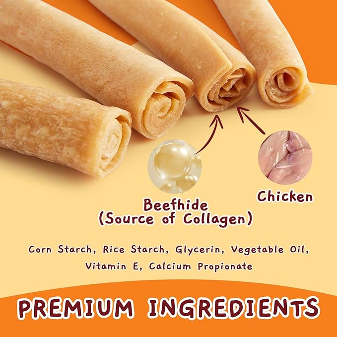 Jungle Calling Dog Treats, Collagen Rolls Dog Chew Treats, 7 Inch Long Lasting Rawhide Alternative Chicken Flavor Collagen Chews for Medium and Large Dogs, 18.3 oz (4 Counts) (Pack of 2)