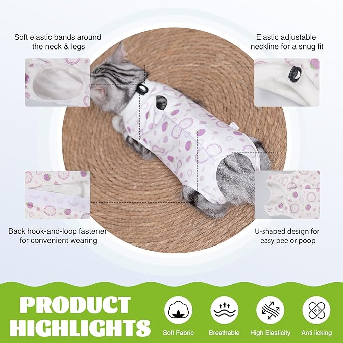 Cat Recovery Suit After Surgery, Anti Licking Onesie Postoperative Shirt for Female Spay Male Neuter, Soft Breathable Bodysuit Pajamas for Abdominal Wound Kitten E-Collar & Cone Alternative
