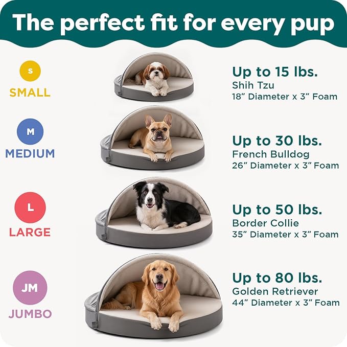 Furhaven 26" Round Memory Foam Dog Bed for Medium/Small Dogs w/ Removable Washable Cover, For Dogs Up to 30 lbs - Sherpa & Suede Snuggery - Gray, 26-inch