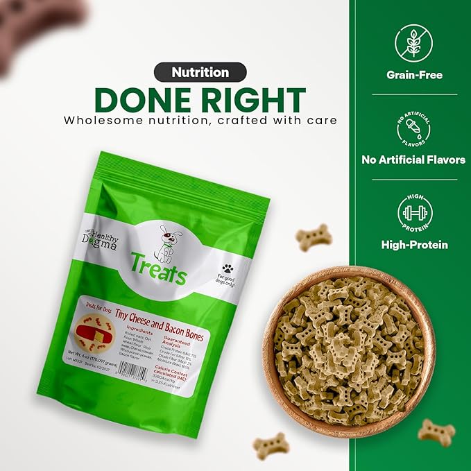 Healthy Dogma Cheese & Bacon Dog Treats | Savory Cheese & Bacon Flavor Tiny Bones | All-Natural, Wholesome Ingredients | Tasty & Nutritious Dog Snacks (6 oz)