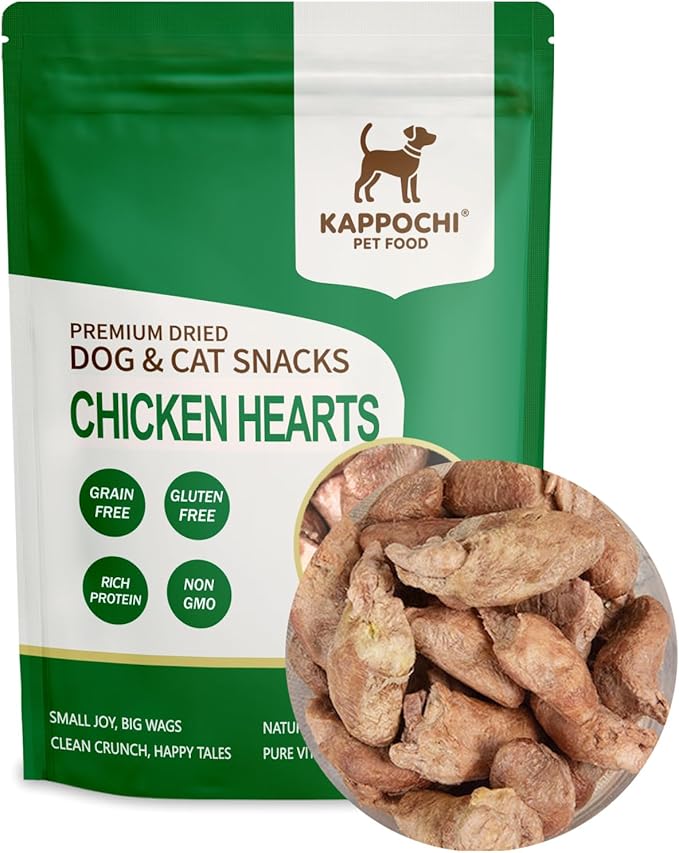Freeze-Dried Chicken Hearts Dog Treats, 1.76oz(50.0g), 100% Single Ingredient, High Protein Training Treats, Natural & Raw, No Additives, Grain Free, Gluten Free