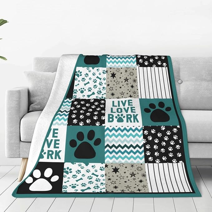 Paw Print Dog Throw Blanket - Cozy Fleece Flannel, Soft Warm Plush, Lightweight Bedding for Couch, Sofa, Bed - Boys, Girls, Men, Women, Teen, Kids - 40"X50"