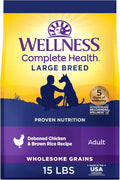Wellness Complete Health Dry Dog Food, Large Breed, Wholesome Grains, Natural, Chicken & Brown Rice Recipe, (15-Pound Bag)
