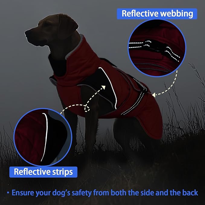 MIGOHI Comfortable Large Dog Coat - Waterproof Dog Coat with Reflective Strips,Windproof XXL Dogs Jacket with Warm Turtleneck, Snow Coats for Large Dogs,Labrador Golden Retriever,2XL,RedBlack