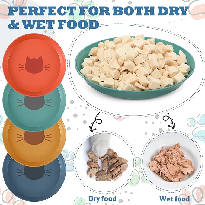 Gerrii 24 Pieces Fatigue Relief Cat Bowl 6 Inch Shallow Cat Food Dish Stray Wet Feeding Bowls Wide and Small Pet Plates for Ferrets Feral Short Legged Kitten Shelter(Elegant Color,Pattern)