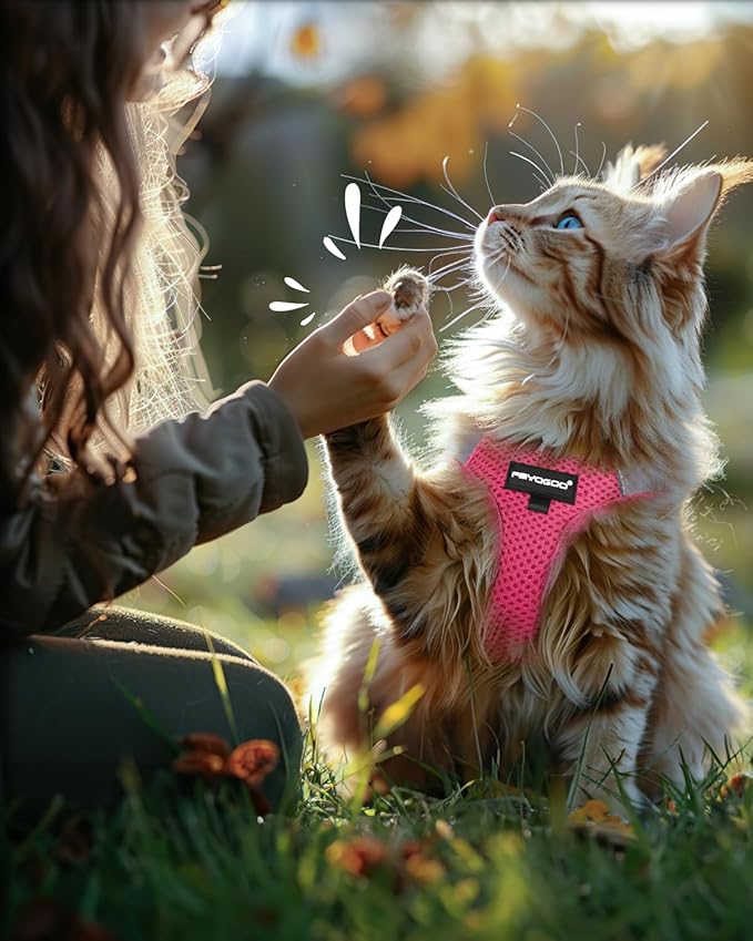FAYOGOO Cat Harness, Cat Leash and Harness Set for Walking Escape Proof, Harness for Small Cats/Small Dogs, Large Kitten/Puppy Harness and Leash, Harness for Cats S-XXL(Pink, X-Large)