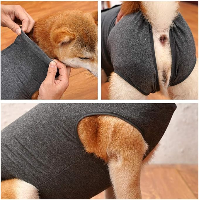 Dog Recovery Suit Abdominal Wound Puppy Surgical Clothes Post-Operative Vest Pet After Surgery Wear Substitute E-Collar & Cone(XL, Grey)