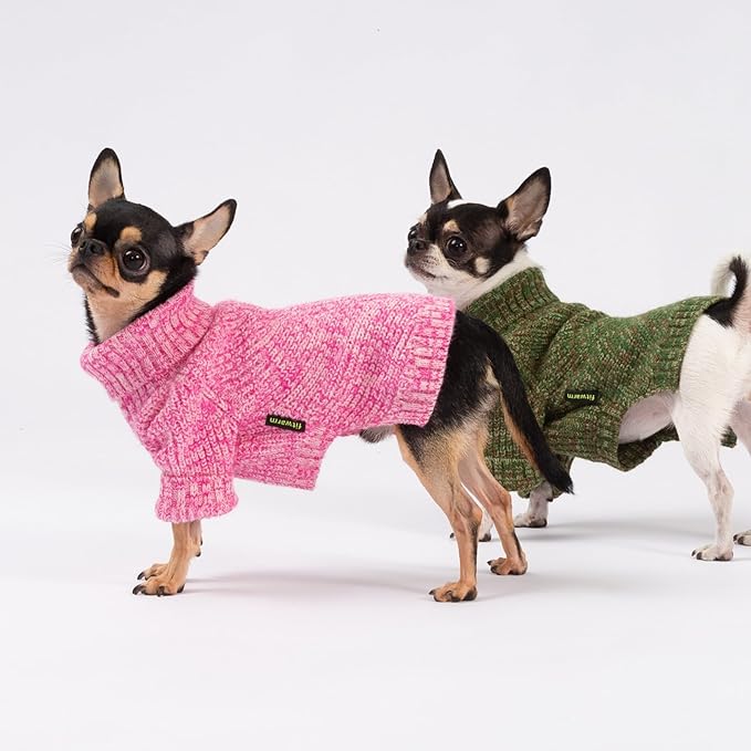 Fitwarm Knitted Turtleneck Dog Sweater, Cozy Dog Winter Clothes for Small Dogs Girl, Holiday Pet Outfit, Heather Pink, Small