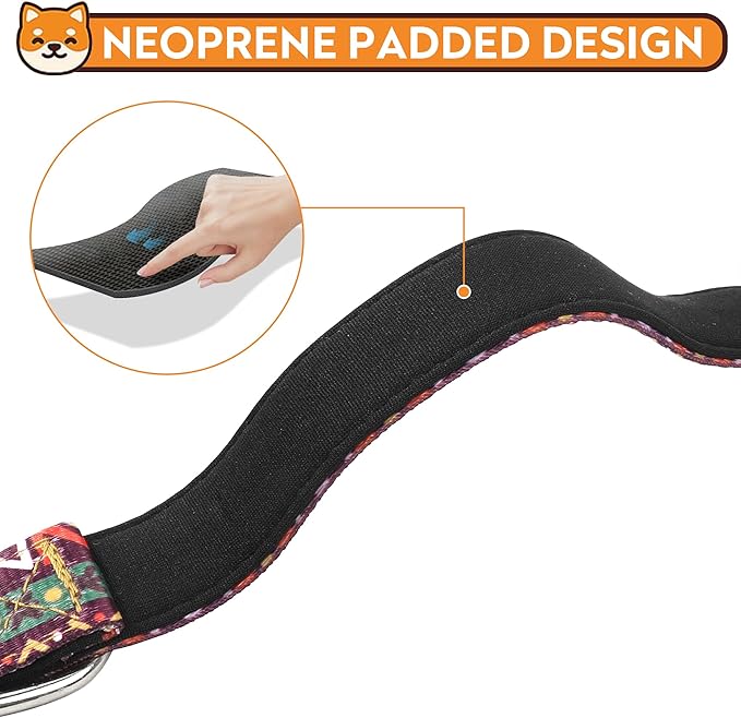 Reflective Dog Collar, Adjustable Soft Neoprene Padded Nylon Pet Collars with Buckle for Puppy and Small Dogs, Cats, Retro Geometric Flowers,M