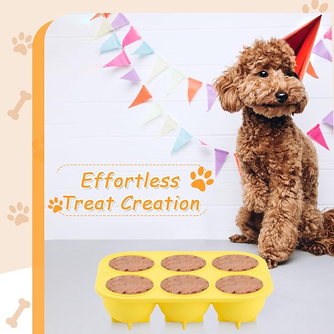Honeydak 2 Pcs 6 Cavities Silicone Dog Treat Molds Large 25-75lbs for Making Ice Snacks Frozen Dog Treat Molds Cavity Reusable Tray for Puppy Interactive Puppy Toys for Boredom