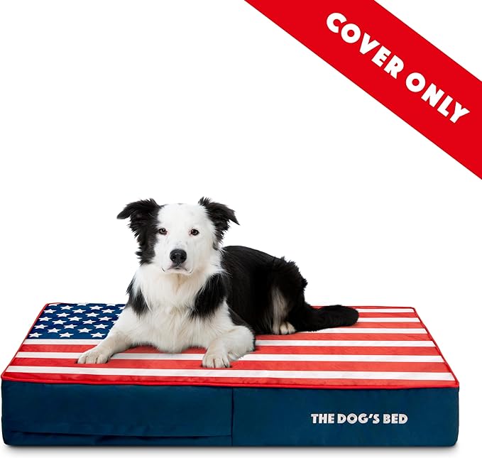 The Dog’s Bed Replacement Outer Cover, Oxford Fabric, Blue with Red Trim US Center Flag, Large, 6-Inch