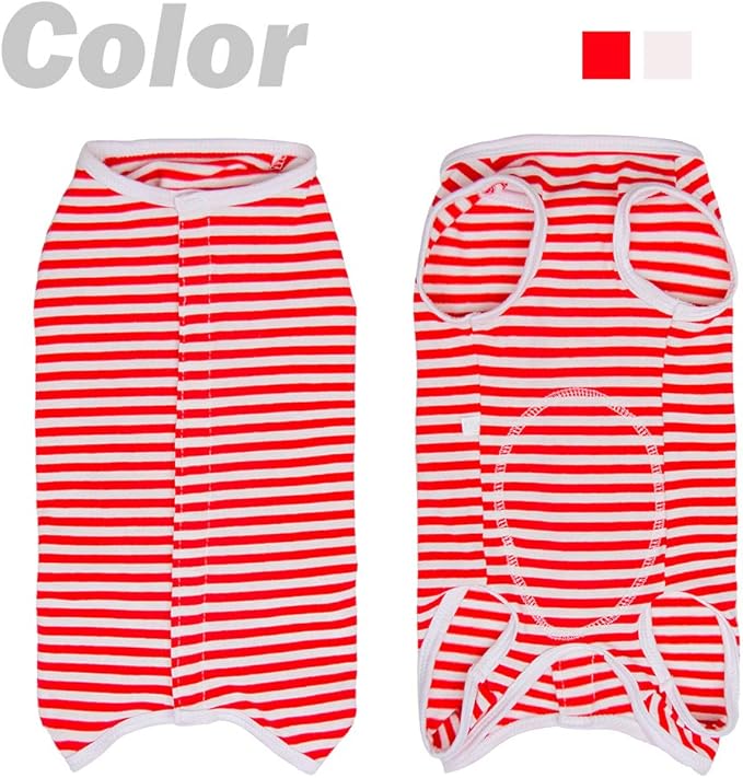 Dog’s Recovery Suit Post Surgery Shirt for Puppy, Wound Protective Clothes for Little Animals(red White Stripe-XXS)