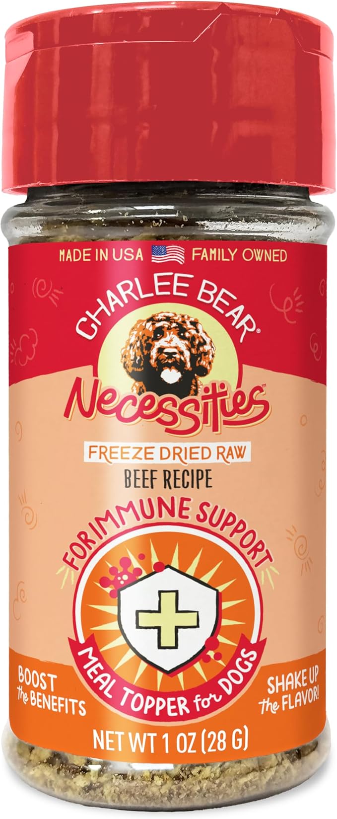 Charlee Bear Necessities Freeze Dried Dog Food Topper, Immune Health Support, Grain Free, High Protein, Limited Ingredient Meal Toppers for Dogs, Beef Recipe, 1 Ounce