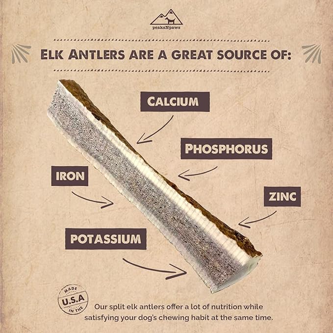 peaksNpaws Premium All-Natural Grade A Split Elk Antlers for Dogs – Naturally Shed in The Rocky Mountains – No Additives, No Preservatives - Healthy and Delicious Treat - Made in USA - S/M Split