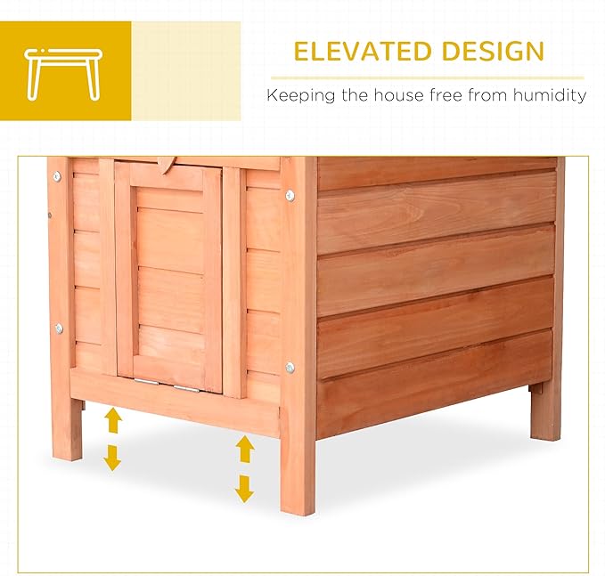 PawHut Small Wooden Rabbit Hutch Bunny Cage Guinea Pig Cage Duck House Dog House with Openable & Waterproof Roof, Natural