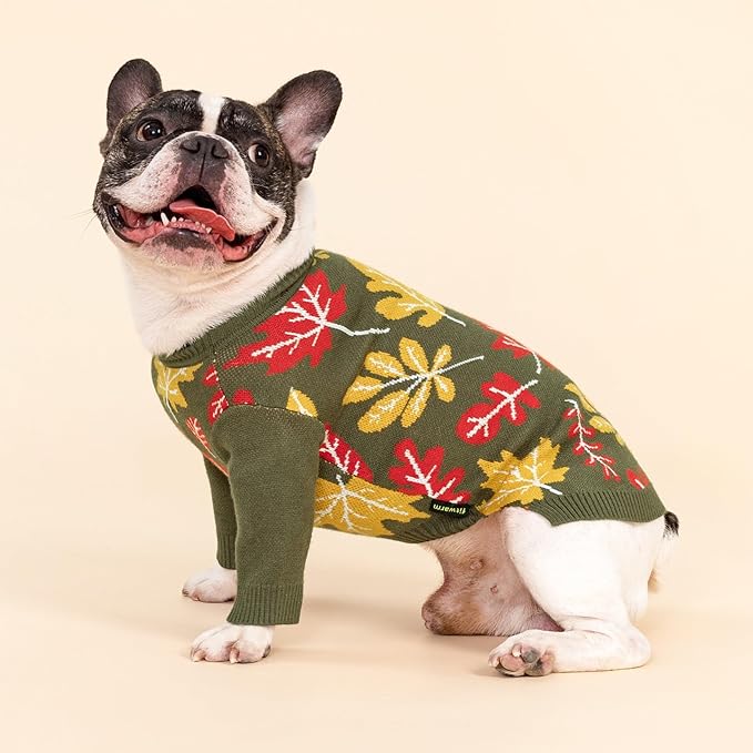 Fitwarm Maple Dog Sweater, Thermal Dog Winter Clothes for Small Dogs Boy Girl, Fall Pet Outfit, Red, Yellow, White, Olive Green, Large