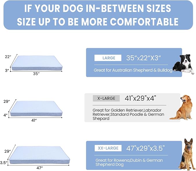 Cooling Dog Bed for Large Dogs, Orthopedic Memory Foam Pet Bed for Crate with Removable Washable Cover,Ideal for Arthritic Dogs (Cooling Fabric, X-Large-41"x 29" x 4")