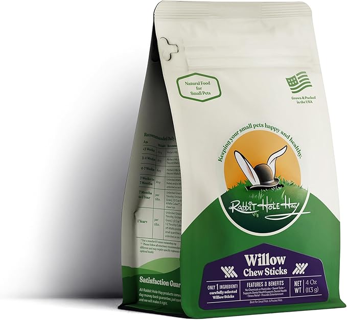 Rabbit Hole Hay - All Natural Willow Chew Sticks for Small Pets - 4 oz - Dental Health & Enrichment