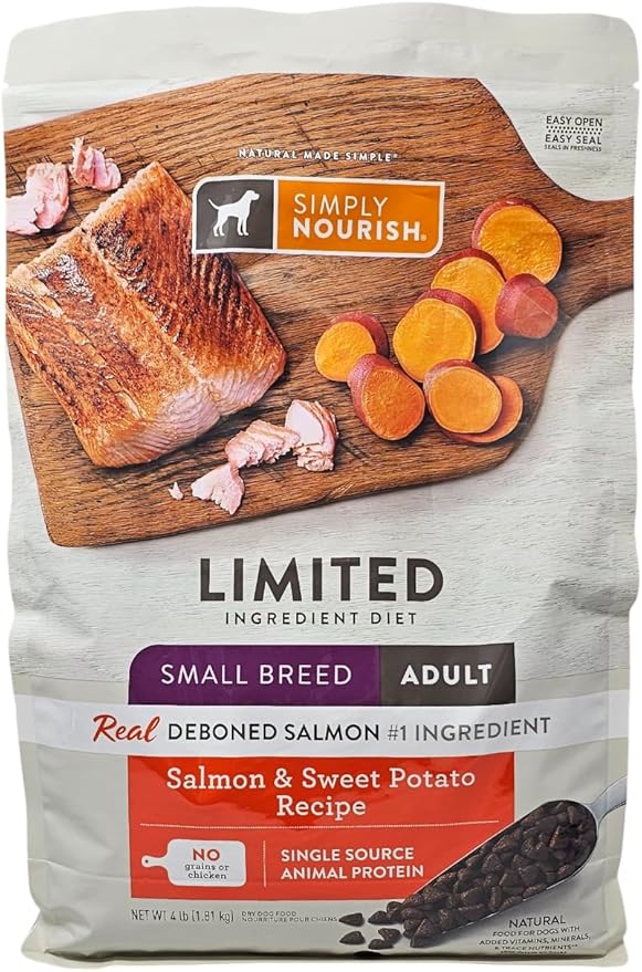 SIMPLY NOURISH Small Breed Adult Salmon and Sweet Potato Dry Dog Food, 4 Pound Bag