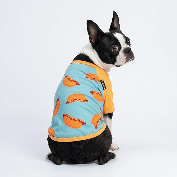 Fitwarm 2 Pack Hot Dogs & French Fries Dog Shirt, Funny Summer Clothes for Small Dogs Boy Girl, Cozy Pet Outfit, Beige, Blue, XXL
