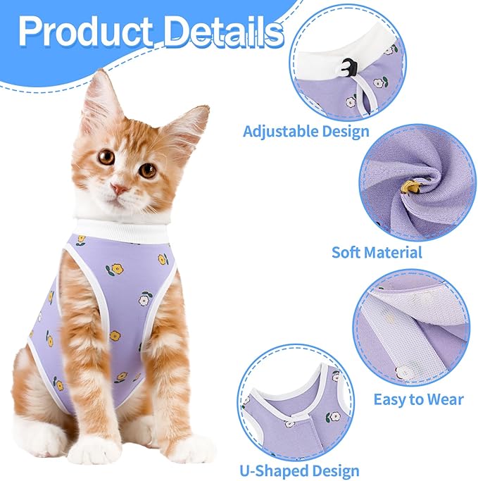 Coppthinktu Cat Recovery Suit Female, Breathable Cat Onesie After Surgery Female for Abdominal Wounds or Skin Diseases, Surgery Recovery Suit Kitten Surgical Onesie After Spay Wear Anti Licking
