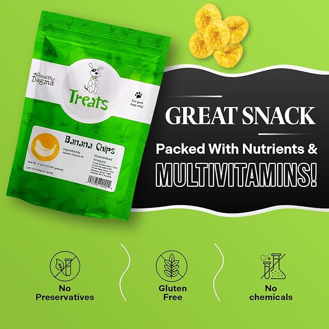 Healthy Dogma Banana Chips Treat for Dogs - All-Natural, & Clean Ingrediant Snacks - Supports Digestion, Energy & Immune Health - Perfect for Training & Sensitive Stomachs,(8 oz)