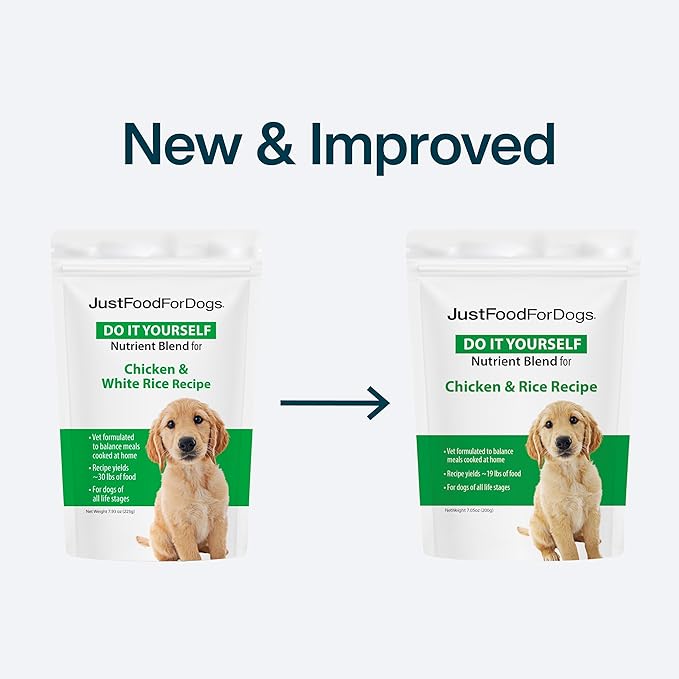 Just Food for Dogs Nutrient Blend, Vitamins and Supplements for Homemade Dog Food, Chicken and Rice, DIY Fresh Pet Meals and Toppers, Human Grade Quality, Dog Vitamins & Multivitamin Additive, 4.55oz