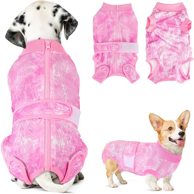 SlowTon Dog Surgery Recovery Suit - Zipper On Dog Onesies After Surgery for Female Male Dogs, Abdominal Wounds Bandages Cone/E-Collar Alternative Dogs Body Suit Shirt Anti-Licking (Pink,3XL)