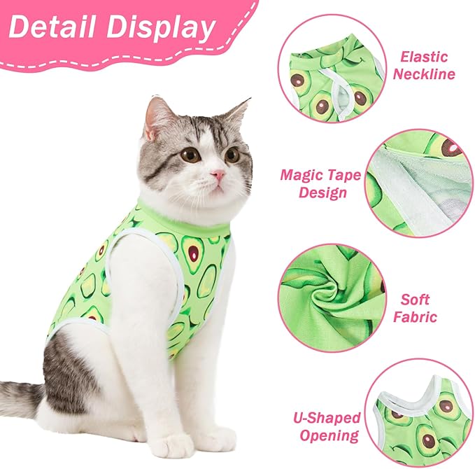 Coppthinktu Cat Recovery Suit Female Cats Onesie for Cats, Breathable Cat Surgery Suit for Surgical Abdominal Wounds Skin Diseases, Cute Kitten Spay Recovery Suit E-Collar Alternative Anti Licking