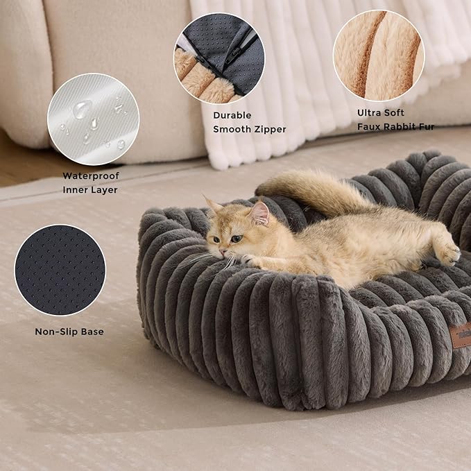 Large Cat Beds - Orthopedic Dog Bed for Medium Dogs, Rectangle Pet Bed with Fluffy Removable Washable Cover, 25x21x9inches, Cream