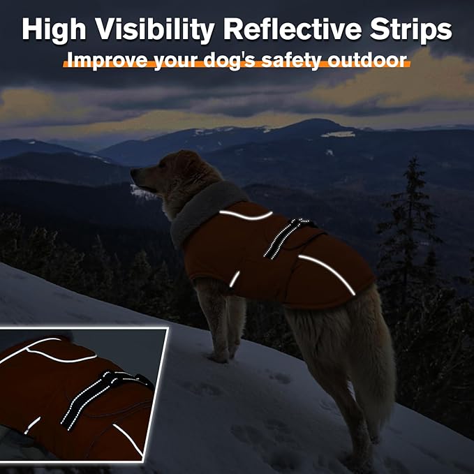 Lelepet Dog Coat Waterproof Dog Jacket Reflective Fleece Vest with Adjustable Buckle & Leash Hole Windproof Cold Weather Coats for Small Medium Large Dogs, Warm Hunting Vest, Orange, L