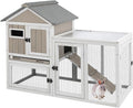 Gowoodhut 46.5" L Rabbit Hutch Indoor Outdoor Rabbit Cage with Run, Pull Out Tray, Asphalt Roof Large 2 Story Bunny Hutch Wooden Chicken Coop Guinea Pigs Pet House Cage for Small Animals,Grey