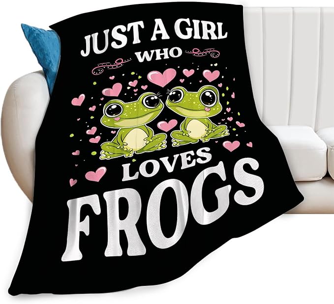 Frog Blanket Just A Girl Who Loves Frogs Cute Cartoon Frog Throw Blanket Gifts for Girls Boys Kids Women Men Adults Super Soft Cozy Plush Fluffy Fuzzy Fleece Blanket Home Decor 50''X60''