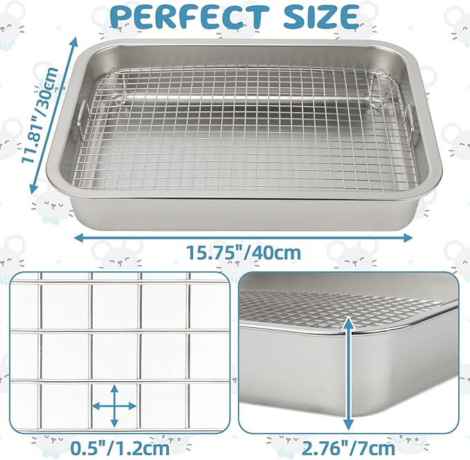 FHTONGE Stainless Steel Guinea Pig Litter Box for Cage, Stainless Steel Litter Pan for Rabbit Rat Hedgehog Hamster Ferret, Rectangular Chinchilla Metal Tray Small Animal Toilet Trainer with Grid