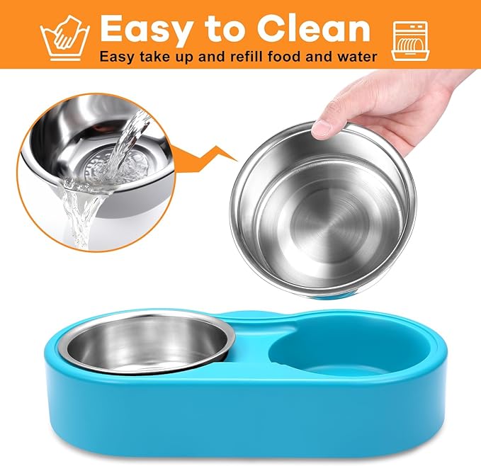 Heated Cat Bowl – Double Removable Stainless Steel Bowls, Freeze-Proof Water & Food, Overheat Protected, Chew-Resistant Cord, UL Listed