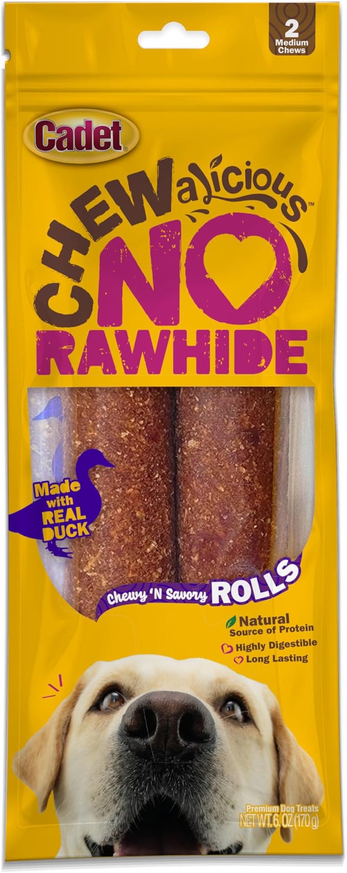 Cadet Chewalicious Chewy 'N Savory Rolls with Real Duck, Rawhide-Free Healthy Dog Chews, Limited-Ingredient Dog Treats & Long-Lasting Chew Treats for Dogs, Duck Flavor, 2 Pack