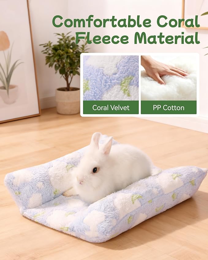 16 * 14in Rabbit Bed Thickened Soft Bunny Bed, Cuddle Cushion Plush Mat with Cotton Lounger Pillows, Small Pet Flop Mat for Cage Sleeping Indoor