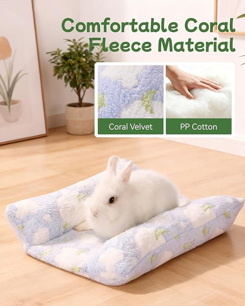 16 * 14in Rabbit Bed Thickened Soft Bunny Bed, Cuddle Cushion Plush Mat with Cotton Lounger Pillows, Small Pet Flop Mat for Cage Sleeping Indoor