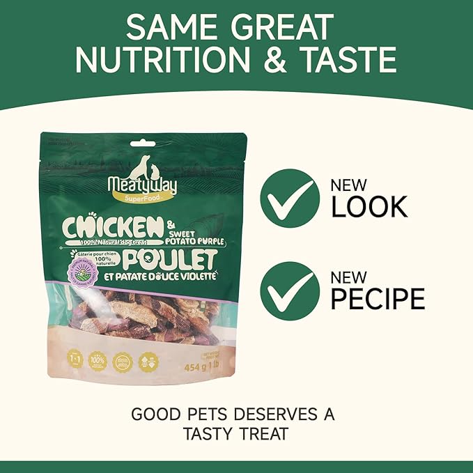 MeatyWay Chicken & Sweet Potato Purple Wrapped Dog Treats, High Protein, Low Fat, 100% Natural Chicken, Healthy and Natural Dog Training Treats for Small & Large Dogs, 454g/16 oz. Bag