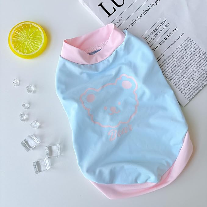 Dog Cat Summer Tank Top T-Shirt - Breathable Cool Ice Silk Sun Protection Pet Tank Top with Bear Print, Soft Stretch Puppy Clothes for Small and Medium Dogs and Cats